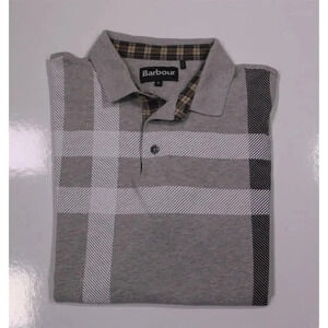Barbour Gray Plaid Cotton Polo Shirt Men's US XL